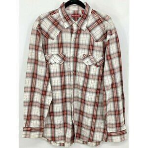 Red Ranch Mens Western Shirt Large L Red White Gray Plaid Long Sleeve New B30E